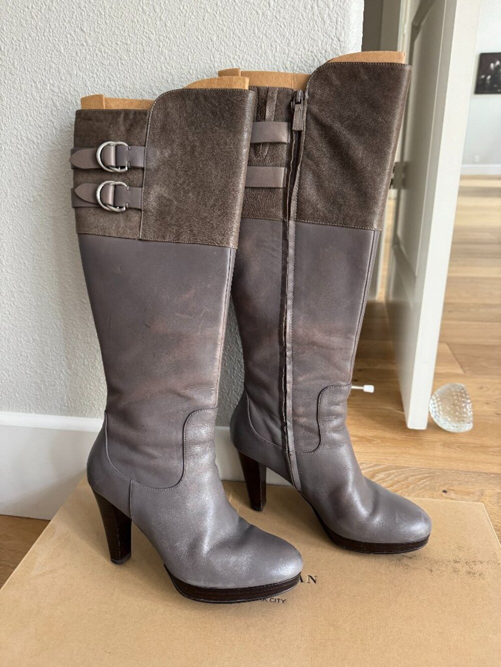 Grey leather Tall Cole Haan heeled boot size 8.5